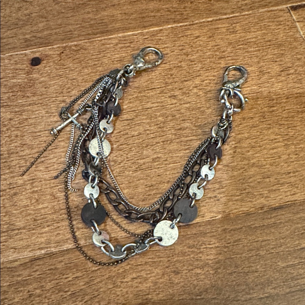 Jean Charm Layered Silver and Black Chain.